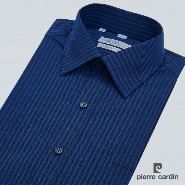 【pierre cardin 皮爾卡登】男襯衫 純棉柔軟親膚商務休閒條紋短袖襯衫_黑藍條(52218-39)