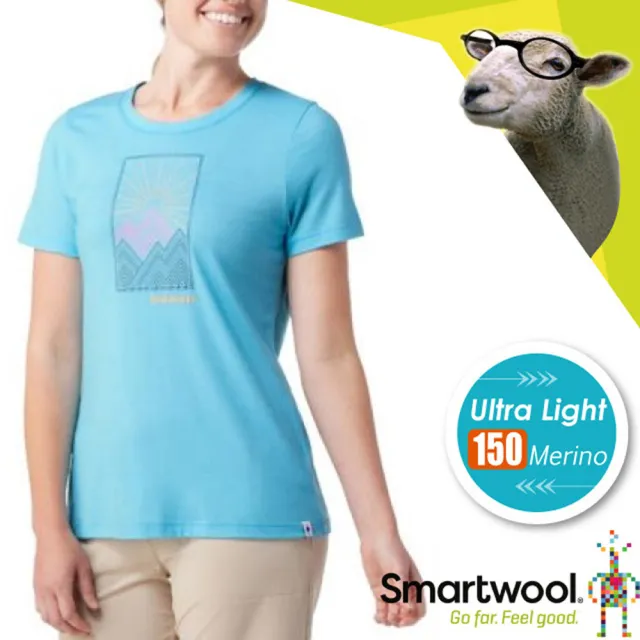 【SmartWool】女 Merino Sport 150 塗鴉Tee _海岸日出 超輕彈性透氣短袖圓領T恤(SW016600 海洋藍)