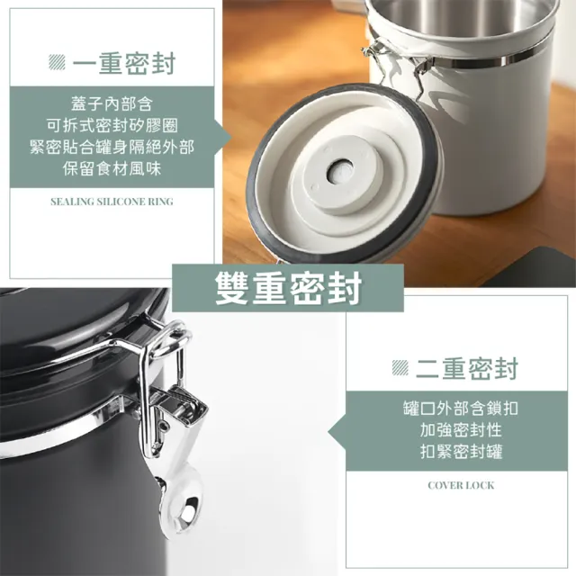 【阿莎&布魯】304不銹鋼單向排氣閥密封儲豆罐 1.5L 附豆勺(E-600106)