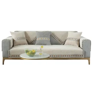 【Mega】古典亞麻花邊刺繡沙發墊 2人座沙發墊(坐墊 保護墊 防髒汙)