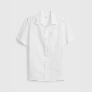 【GAP】男童裝 輕薄翻領短袖襯衫-白色(824550)