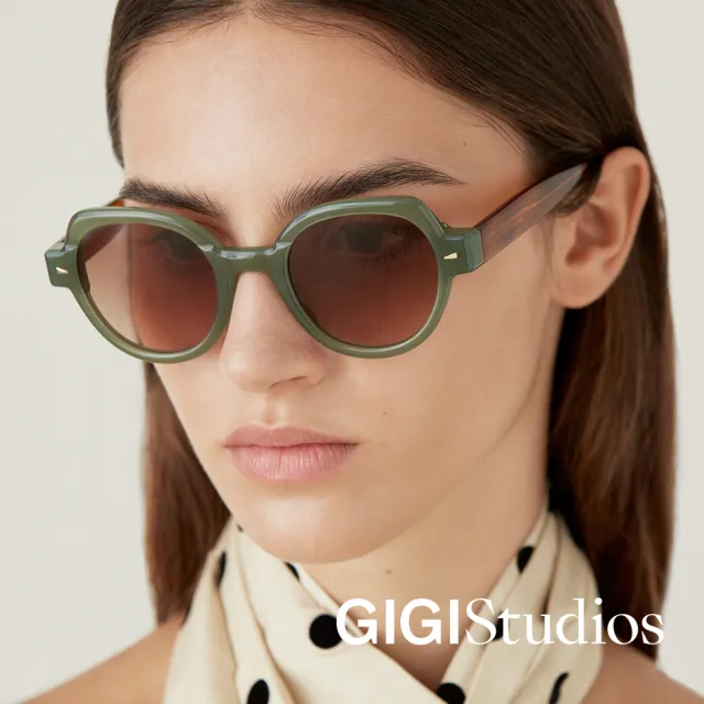 【GIGI Studios】先鋒系列個性微圓框太陽眼鏡(抹茶綠 - MAGGUIE-6632/7)