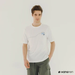 【Hang Ten】男裝-有機棉衝浪線條印花短袖T恤(白)