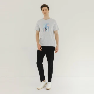【Hang Ten】男裝-有機棉衝浪板印花短袖T恤(花紗灰)