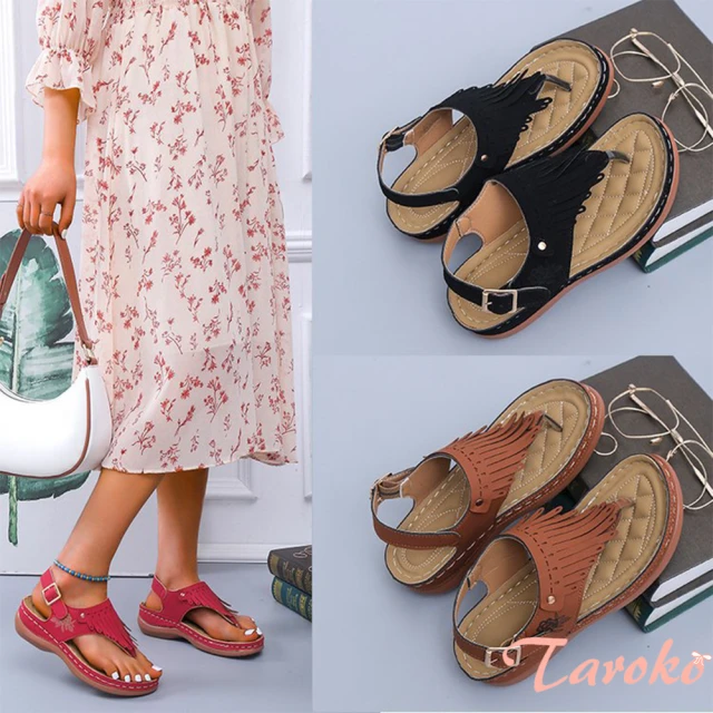 【Taroko】民族流蘇夏季休閒夾腳涼鞋(4色可選)
