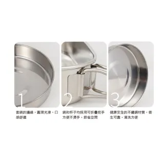 【ROYAL LIFE】不鏽鋼8件杯碗鍋餐具組-2入組(露營餐具 戶外烹飪 野炊餐具 野營炊具用品)