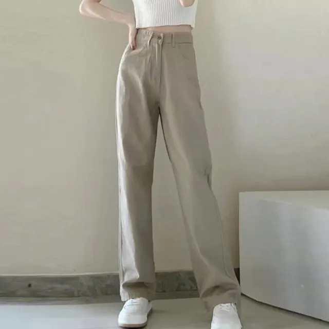 【Amay Style 艾美時尚】中大尺碼女裝 長褲 高腰顯瘦長腿直筒休閒褲。S-2XL(4色.現貨+預購)