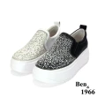 【Ben&1966】高級頭層牛皮流行厚底羊皮燙鑽休閒鞋-白