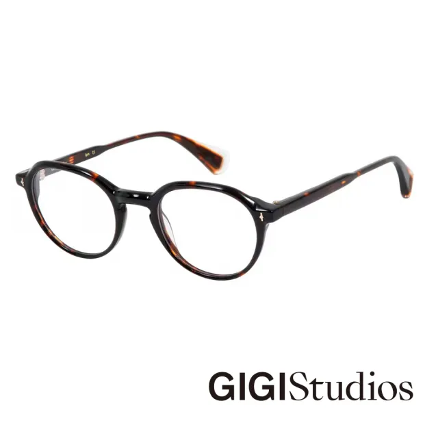 【GIGI Studios】金屬點綴微圓粗框光學眼鏡(琥珀色 - DARWIN-6673/2)