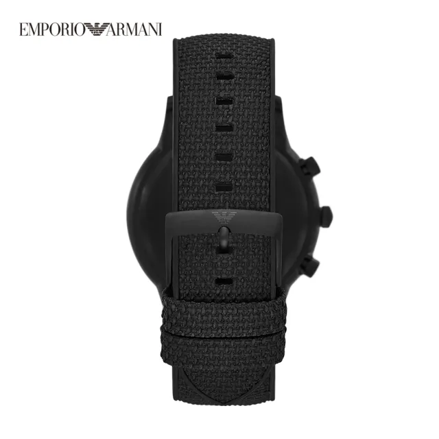 【EMPORIO ARMANI 官方直營】Renato 都會從容三眼手錶 黑色矽膠錶帶 43MM AR11457