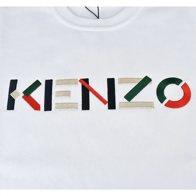 【KENZO】KENZO彩色刺繡LOGO純棉長袖大學T恤(女裝/白)