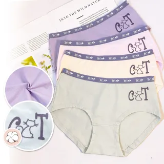 【PINK LADY】6件組-親膚95%高棉 貓咪印花 中腰內褲(少女內褲/三角褲/純棉/透氣/親膚/女內褲)