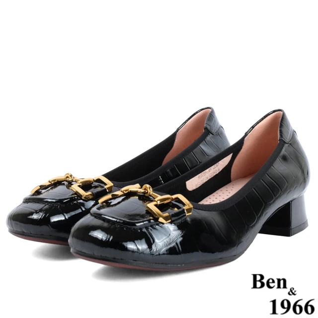 【Ben&1966】高級頭層牛漆皮壓紋低跟包鞋-黑