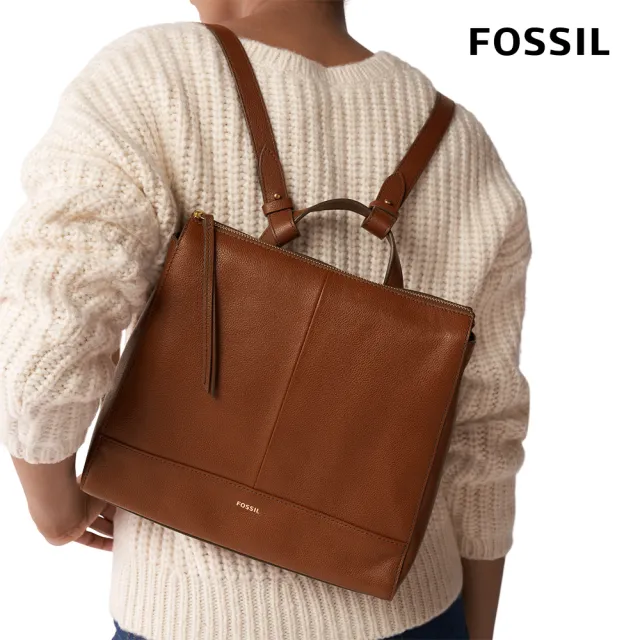 【FOSSIL 官方旗艦館】Elina 真皮兩用小後背包-咖啡色 SHB2979210