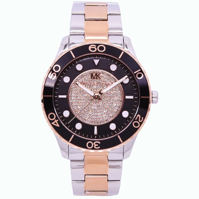 【Michael Kors】Michael Kors 設計師獨特風格優質時尚腕錶-黑+玫瑰金-MK6960