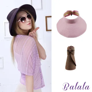 【Balala】防曬帽 遮陽帽 草編帽/素色空頂蝴蝶結遮陽帽 可折疊防曬戶外草帽(多色任選)
