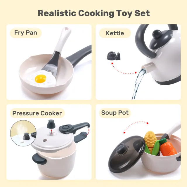 【CuteStone】兒童家家酒仿真聲光噴霧高壓鍋廚具組（廚房玩具/蔬果切切樂/笛音壺/聖誕節禮物/生日禮物）