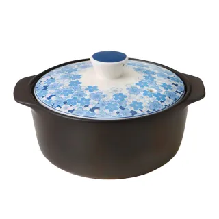 【MIYAWO日本宮尾】IH系列6.5號耐溫差陶土湯鍋1.67L-藍花見(IH爐可用鍋THC51-610)