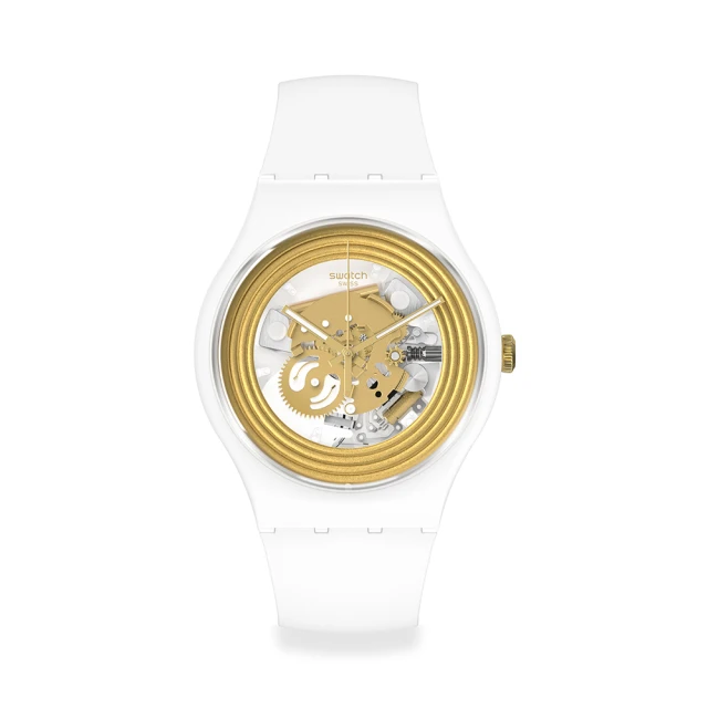 【SWATCH】New Gent 原創系列手錶GOLDEN RINGS WHITE 金與白 男錶 女錶 瑞士錶 錶(41mm)