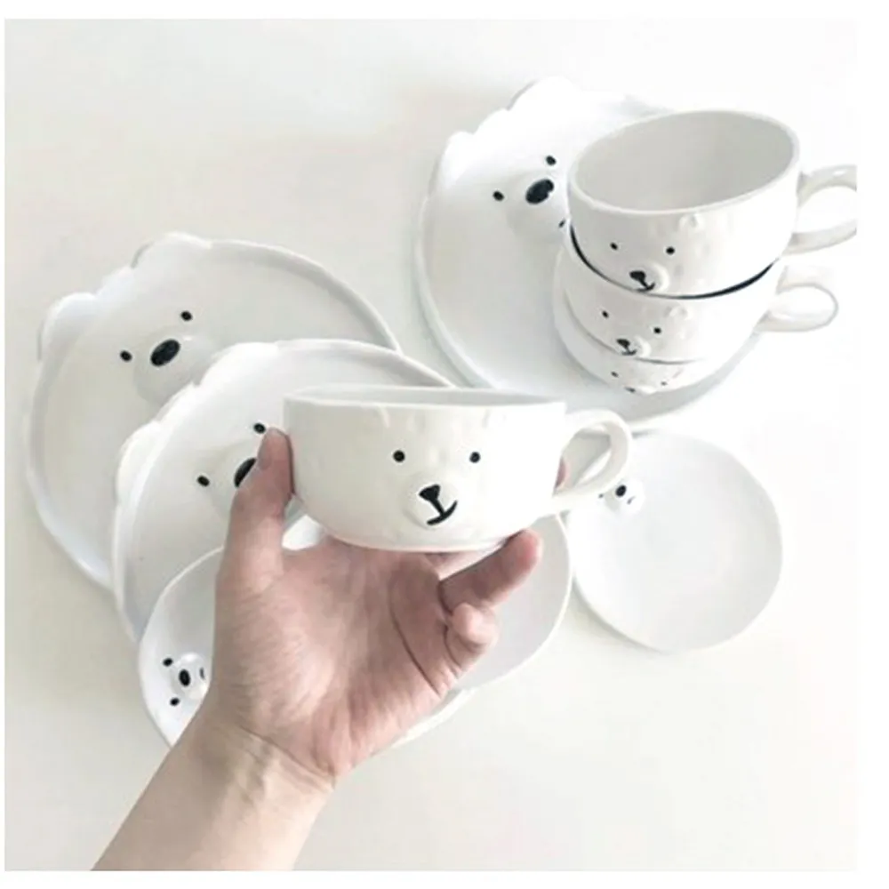 【野思】日式浮雕白熊小杯杯 / 霧面釉陶瓷(北極熊 兒童餐盤 馬克杯 咖啡杯)