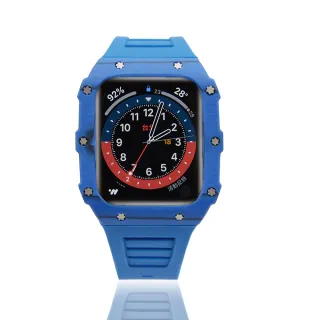 【STAR TIME】Apple Watch 4/5/6/7/SE 蘋果手錶保護殼/錶殼 藍色系碳纖維 矽膠錶帶 44mm/45mm(G21045-1N)