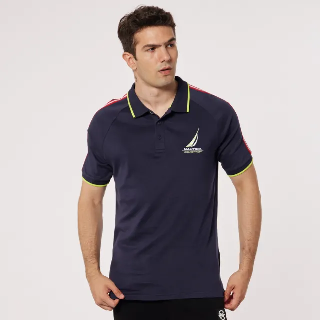 【NAUTICA】COMPETITION男裝雙肩撞色短袖POLO衫(深藍)