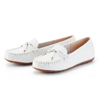 【MAGY】菱格紋縫線真皮平底休閒鞋(白色)