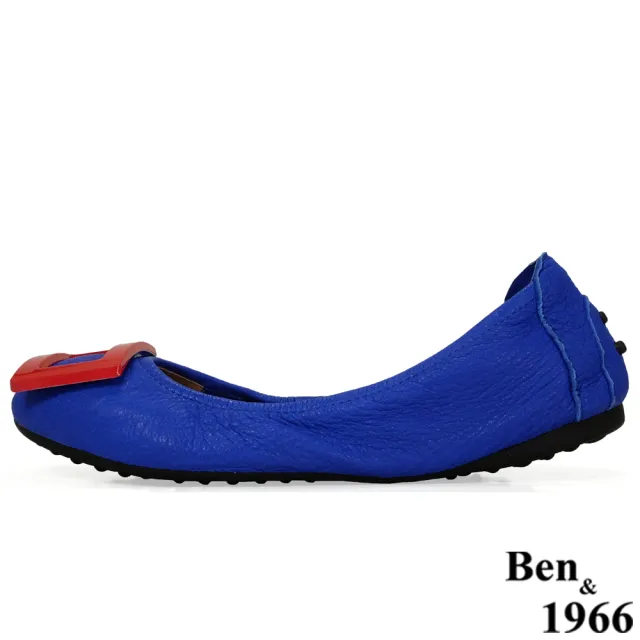 【Ben&1966】高級頭層水染羊皮經典方釦折疊鞋-藍