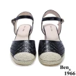 【Ben&1966】高級頭層牛皮沖孔編織楔型涼鞋-黑