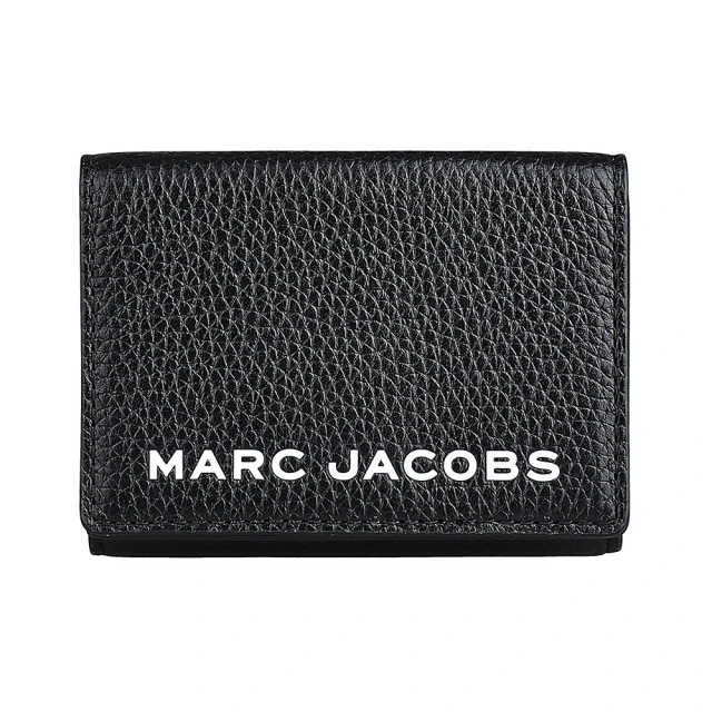 MARC JACOBS 馬克賈伯 MARC JACOBS The Bold 白字LOGO牛皮壓釦式三折零錢短夾(新黑)