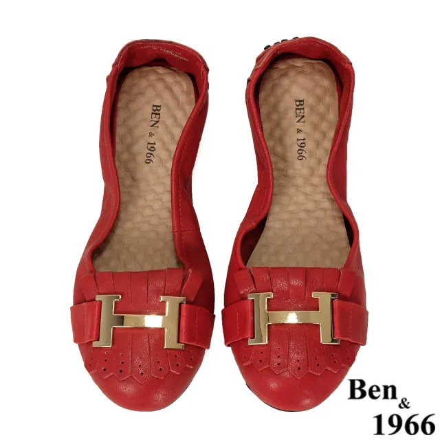 【Ben&1966】流行H釦水染羊皮摺疊鞋-紅