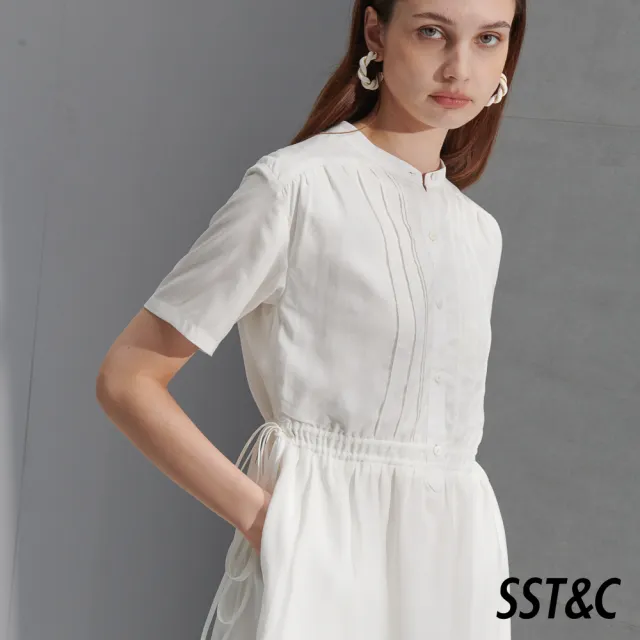 【SST&C】女裝 白色抽繩仿麻感短袖休閒洋裝8562205003(雙11精選)