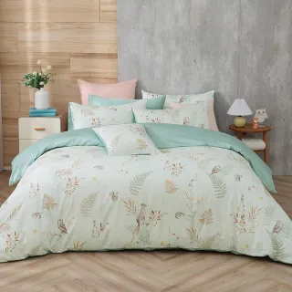 【HongYew 鴻宇】300織美國棉 薄被套床包組-狐狸艾莉森 綠(雙人)