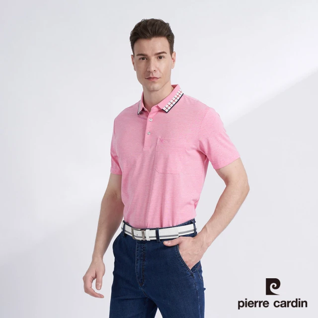 pierre cardin 皮爾卡登 商務休閒 男款 細橫條短袖POLO衫-粉紅色(5227264-65)