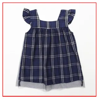 【Azio Kids 美國派】女童  洋裝  經典格紋網紗荷葉邊無袖洋裝(藍)