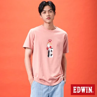 【EDWIN】男女裝 網路獨家↘情侶插畫LOGO短袖T恤(淡桔色)