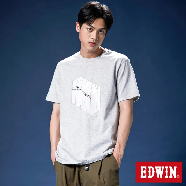 【EDWIN】男女裝 網路獨家↘3D上下堆疊短袖T恤(淺灰色)