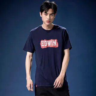 【EDWIN】男女裝 網路獨家↘塗鴉LOGO短袖T恤(丈青色)