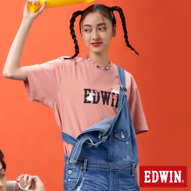 【EDWIN】男女裝 網路獨家↘聊天插畫LOGO短袖T恤(淡桔色)