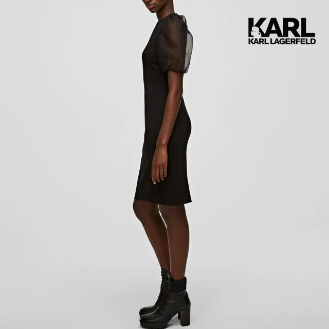 【KARL LAGERFELD 卡爾】透視澎袖洋裝-黑(澎澎袖/無襯裡/派對洋裝/修身洋裝/活動洋裝)