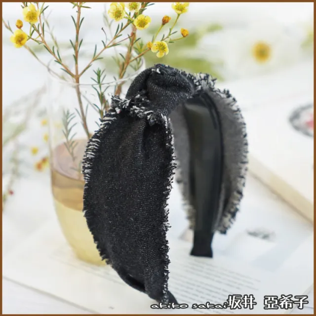【Akiko Sakai】隨性風格牛仔布藝打結造型髮箍(生日 送禮 禮物)