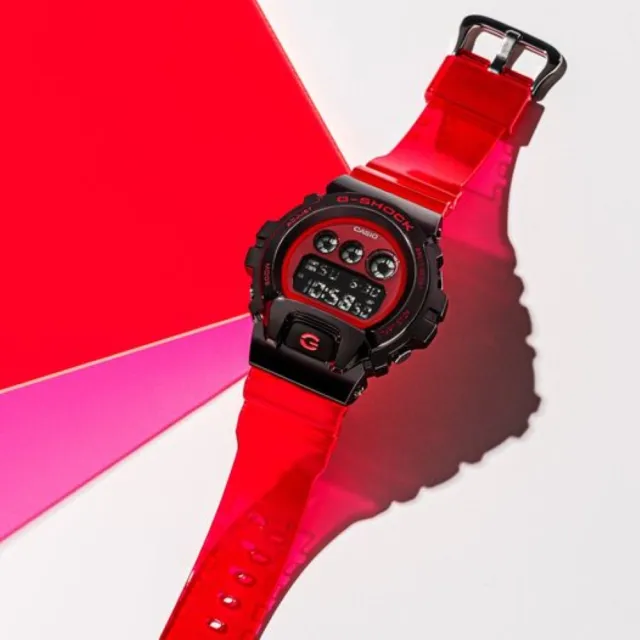 【CASIO 卡西歐】G-SHOCK 25周年金屬手錶 電子錶-黑紅(GM-6900B-4)