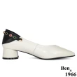 【Ben&1966】高級頭層牛皮流行舒適百搭優雅高跟包鞋-米白