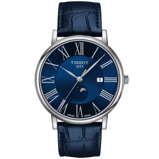 【TISSOT 天梭 官方授權】Carson 羅馬月相石英錶-40mm 男錶 年中慶 618(T1224231604300)