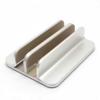 【tFriend】桌上型鋁合金銀色雙槽立式支架 筆電架 平板架 立架(可調式設計)