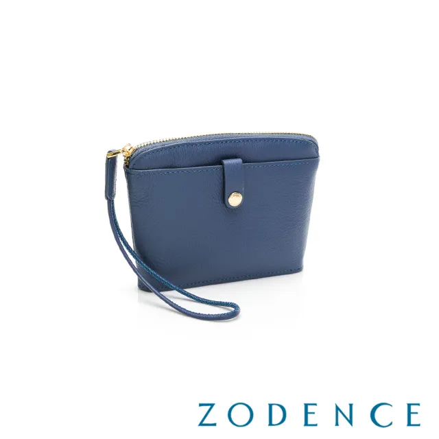 【ZODENCE 佐登司】MAG進口真皮雙面拉鍊手拎包(藕藍)