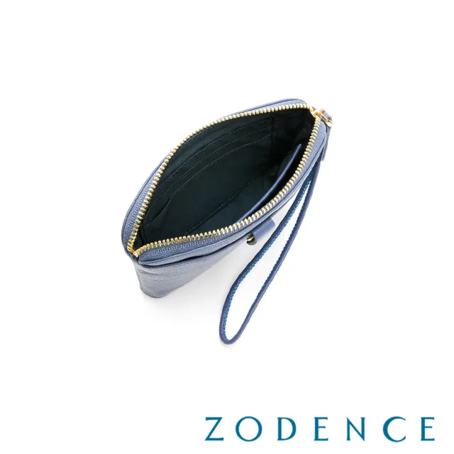 【ZODENCE 佐登司】MAG進口真皮雙面拉鍊手拎包(藕藍)