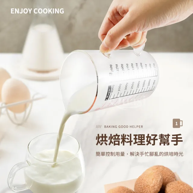 【買一送一】台灣製多功能耐熱玻璃量杯500ml(雙色刻度)