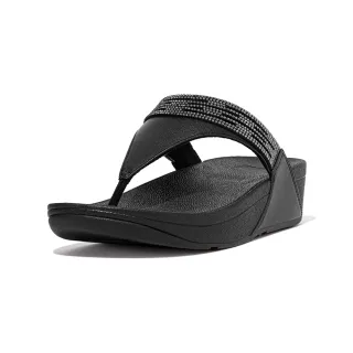 【FitFlop】LULU LASERCRYSTAL LEATHER TOE-POST SANDALS 雷射雕刻及水鑽造型夾腳涼鞋-女(靓黑色)