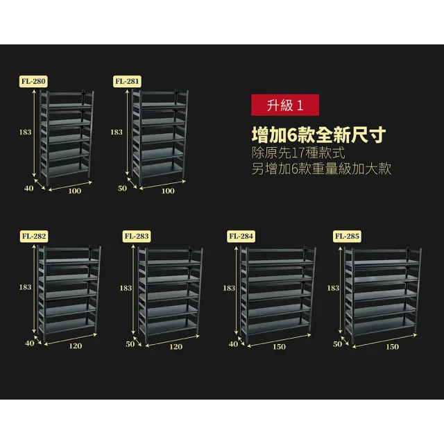 【FL 生活+】重量級快裝式岩熔碳鋼五層耐重置物架40x150x183cm(層架/電器架/收納架/廚房收納/FL-284)